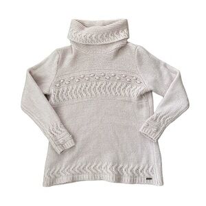 Saint James Mademoiselle Light Pink 100% Wool Cable Knit Turtleneck Sweater M/L